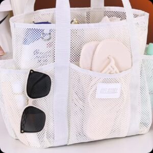 Grande Capacidade Bolsa de Praia em Tela – Ombro, Várias Cores com Bolsos Externos