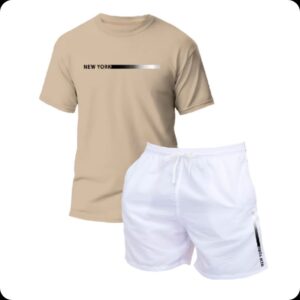 Kit Camiseta Unissex Casual Algodão Básica Premium Estilo + Short Tactel Piscina Corrida Mauricinho